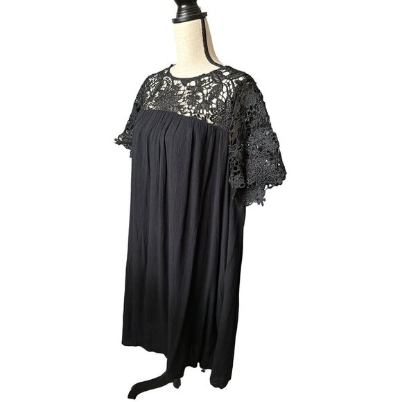 Lane Bryant Dress Black Crochet Lace Short Sleeve Shift Dress Pockets Size 14 - Picture 4 of 6